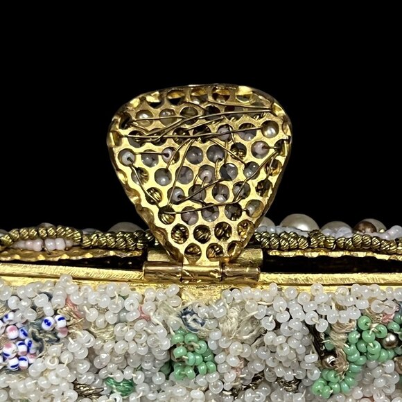 Vintage est. 1940s–50s Delill Beaded Evening Bag Floral Seed Bead Purse - Picture 4 of 6
